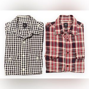Lot of 2 Gap Plaid/Gingham Button Down Shirts Blue/White/Red Small